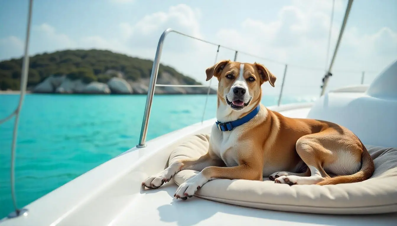 Happy dog on a boat